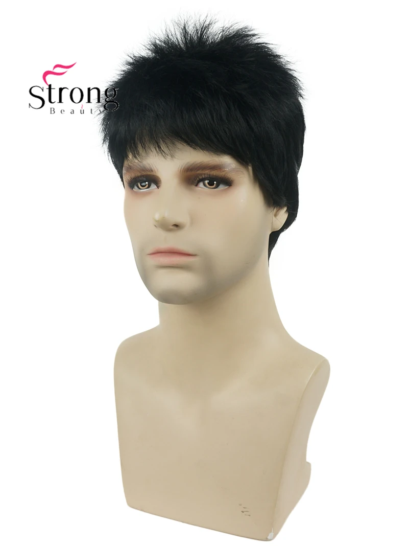 

StrongBeauty Short Men's Wig Natural Looking Short Fluffy Black Synthetic Wigs for Man