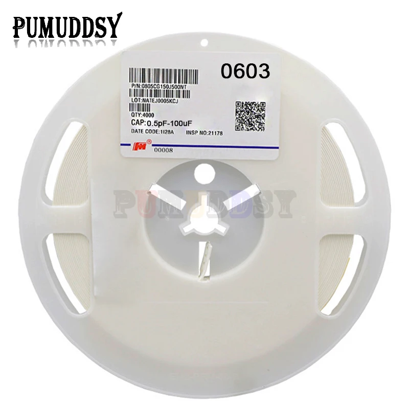 

1reel 4000pcs 0603 50V SMD Thick Film bxv Chip Multilayer Ceramic Capacitor 0.5pF-22uF 10NF 100NF 1UF 2.2UF 4.7UF 10UF 1PF