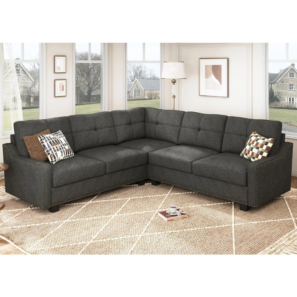 HONBAY Convertible Sectional Sofa L Shaped Couch for Small Apartment Reversible Sectional Couch for Living Room,Velvet Black