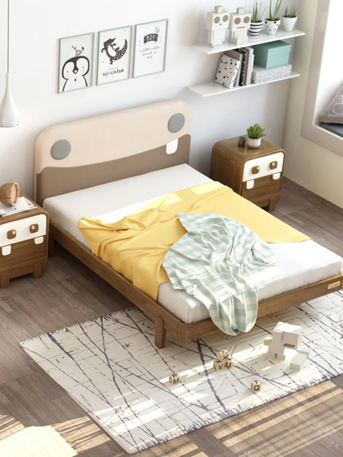 Creative Design Sense of Cartoon Anime Solid Wood Bed Furniture Combination