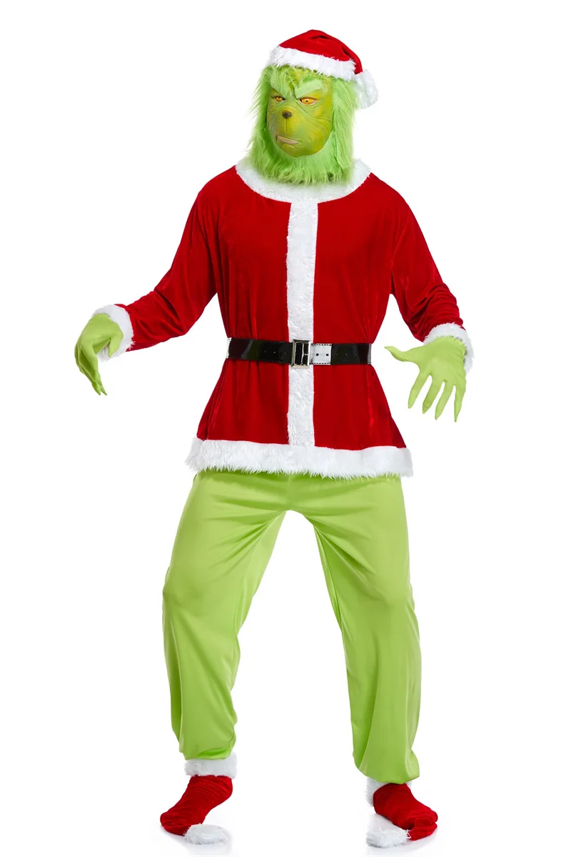 Christmas Green Fur Monster Santa Claus Cosplay Costume Santa Suit Anime Uniform Funny Mask Canival Party Halloween Costume