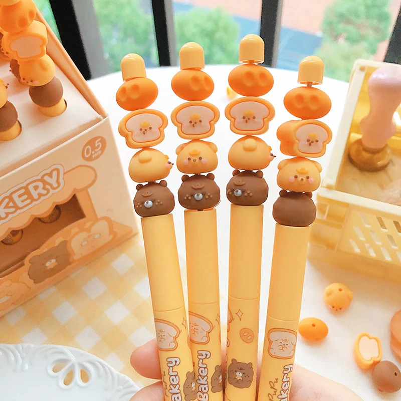 Kawaii Cartoon Bread Black Ink Gel Pen School Office Supplies cute Stationery Gift Students Cute pens Set pretty aesthetic