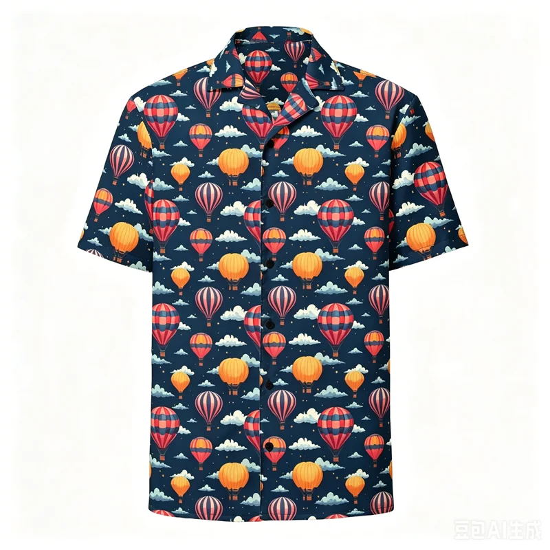 

Men's Hot Air Balloon Hawaiian Shirt Summer Casual Button Down Beach Aloha Shirt
