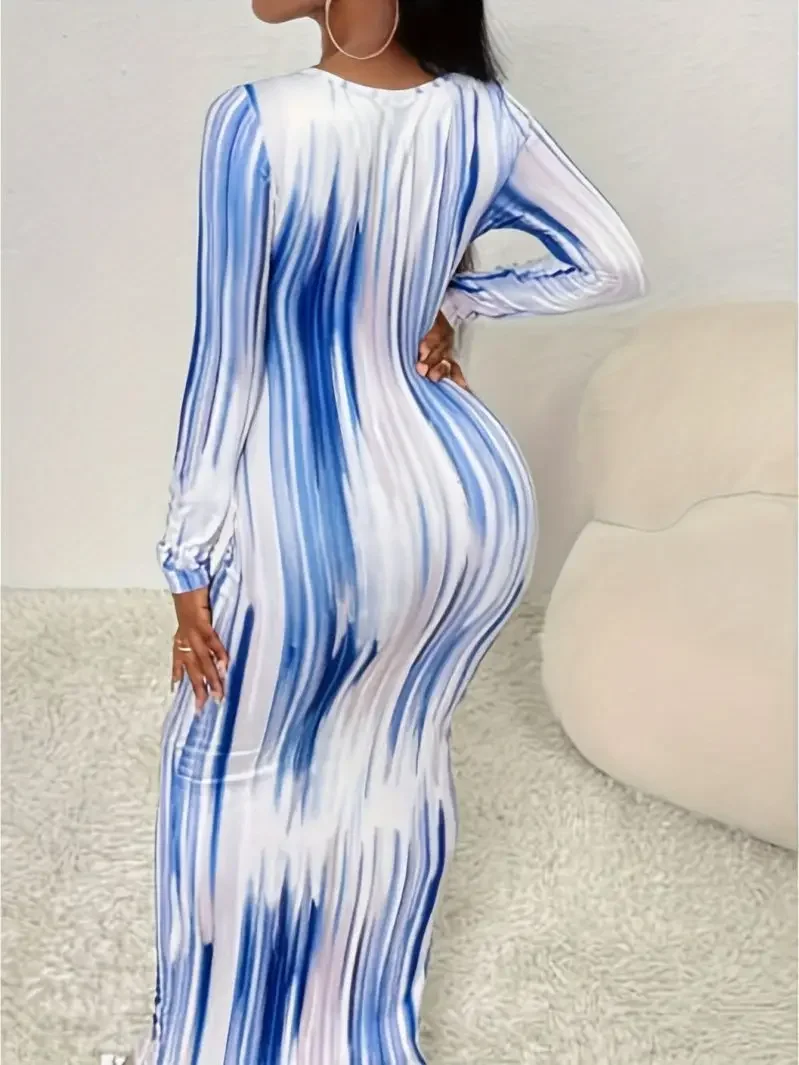 European and American Women's Fashion Printed Elegant Commuter Long Sleeve Dress Foreign Trade Elegant Summer New Style