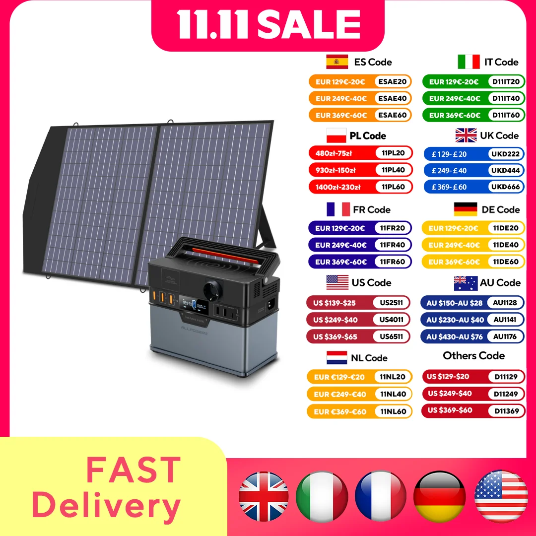 ALLPOWERS Portable Power Station S300 288Wh Solar Generator With 18V 100W Portable Solar Panel for Outdoor Camping RV Home
