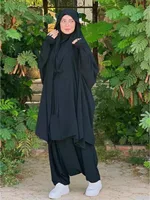 Eid musulman Long Khimar haut pantalon 2 pièces ensemble femmes Abaya prière vêtement couverture complète Ramadan caftan Djellaba Musulman Ensembles 5