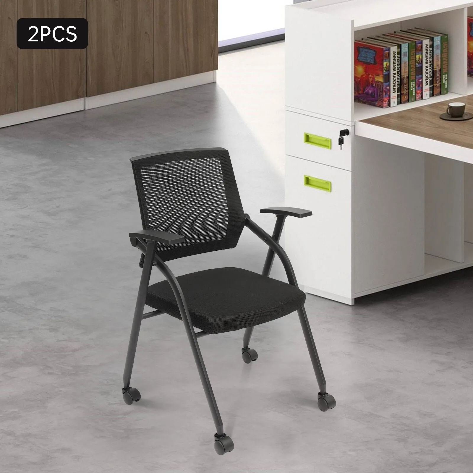 2PCS Steel Pipe Black Office Conference Reception Chairs Guest Chair Mesh Back Waiting Room Seat  Freestanding