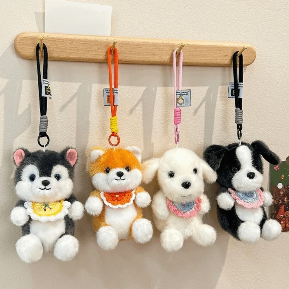 Soft Dog Keychain Cartoon Style Lovely Look Stuffed Animal Dog Hanging Decoration Cute Design Dog Keyring Computer Desk Decor