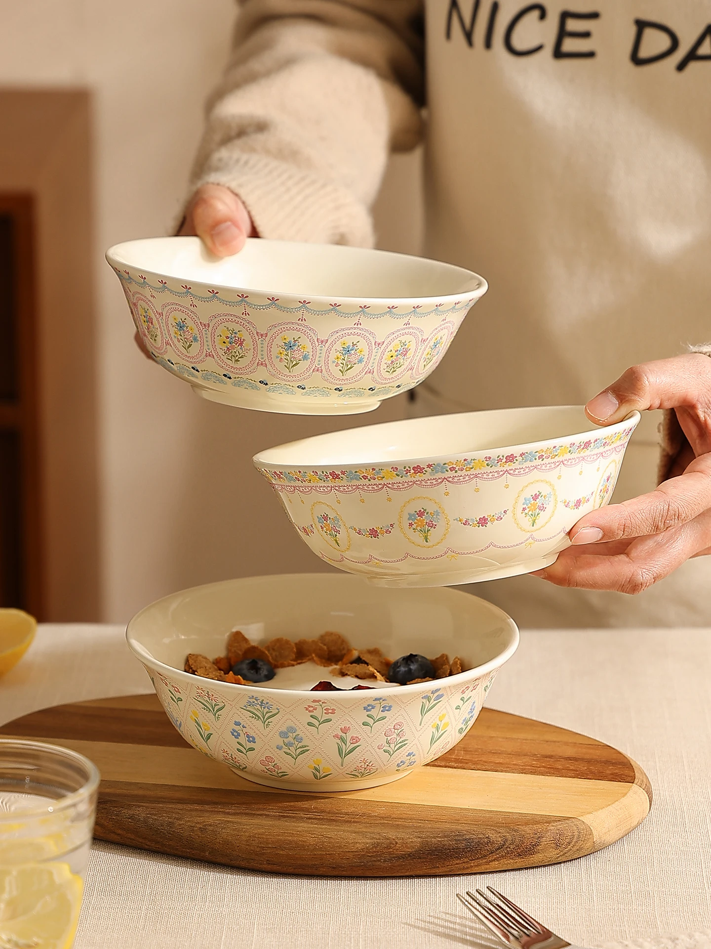 

Large Capaci Fruit Salad Bowl Creative Cerc Soup Bowl Breakfast Yogurt Bowl Durable Dinnerware Set for Commercial Use
