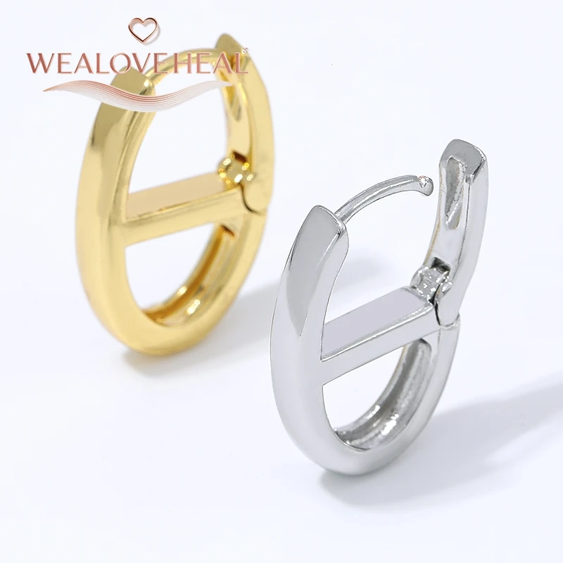 1 Paar 18K vergoldete Messing-H-Form Schweinsnase Huggie Creolen für Damen 16,5x14mm polierte Ohrringe für den Alltag, Party oder als Geschenk – Detail 18