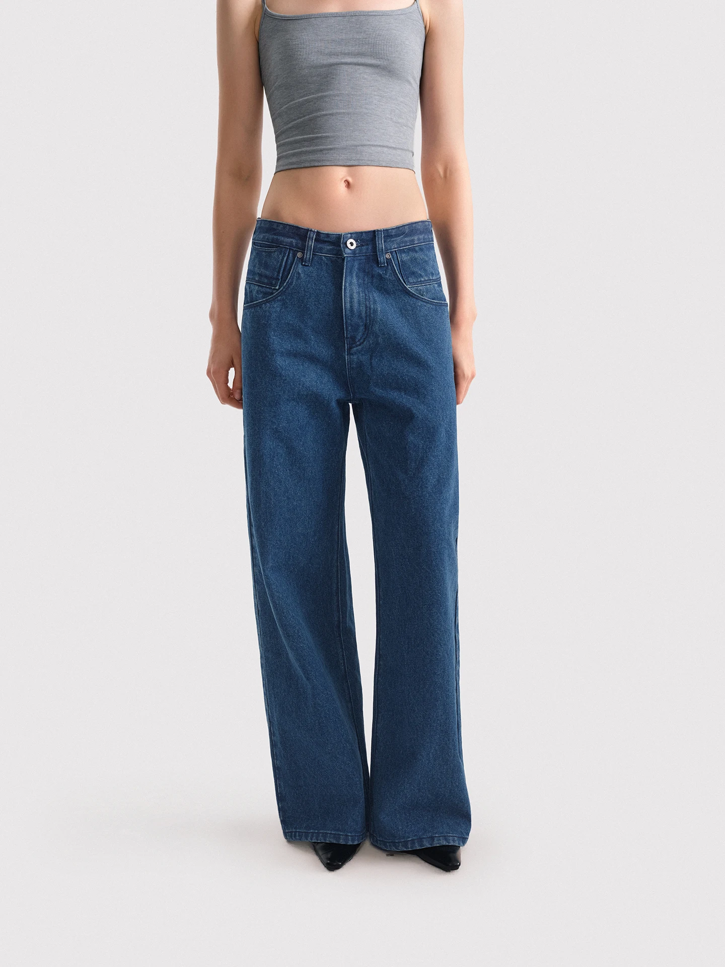 Washed Vintage Wide Leg Jeans Women Casual Loose Slimming Long Pants Cotton Natural Waist Four Seasons Elastic Non-stretch