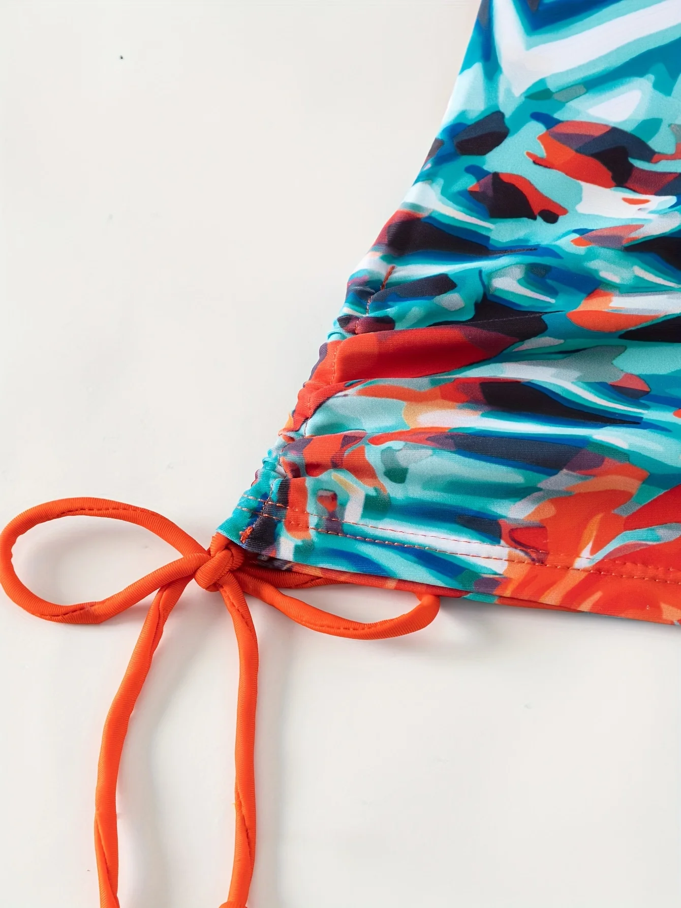 Conjunto de 2 peças de anel de cordão com estampa tie-dye tankini, alça ajustável de estiramento médio tangerina vermelho dividido maiôs