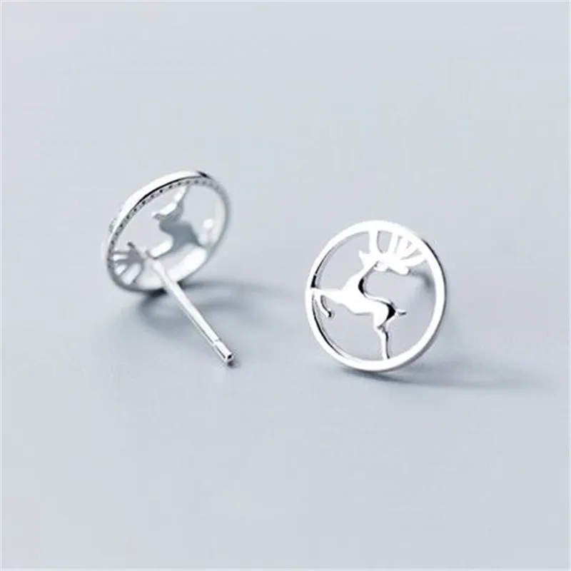 New Arrival Fashion Jewelry 925 Sterling Silver Running Deer Round Hollow Cute Animal Little Elk Stud Earrings  E178