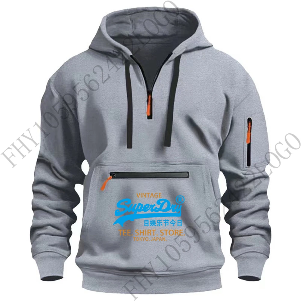 Nueva sudadera con capucha para hombre, jersey informal para deportes al aire libre, sudadera con capucha de manga larga con bolsillo en el brazo