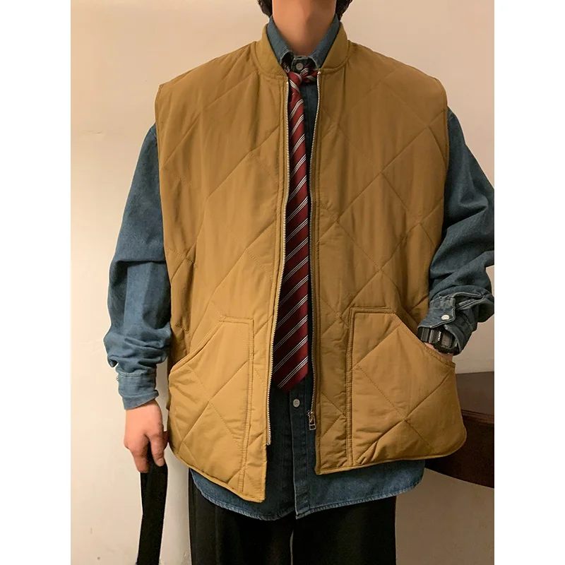 

Men's down Jacket Vest Thickened Winter Outerwear Stylish Trendy Zipper Closure Cotton Sleeveless Stand Collar New