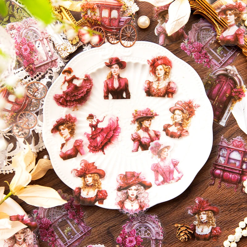 1pack/30Pcs Retro Elegant Princess Lady Stickers European Court Crinoline DIY Handmade Album Scrapbooking Decorative Supplie