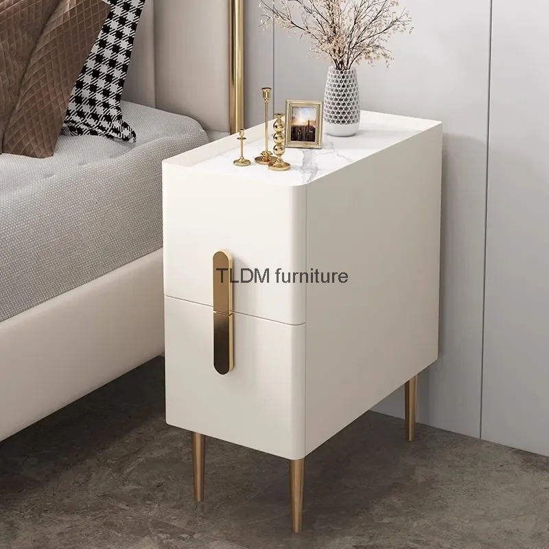 

White Minimalist Night Table Metal Nordic Modern Luxury Home Nightstands Drawers Storage Mesitas De Noche Furniture For Bedroom