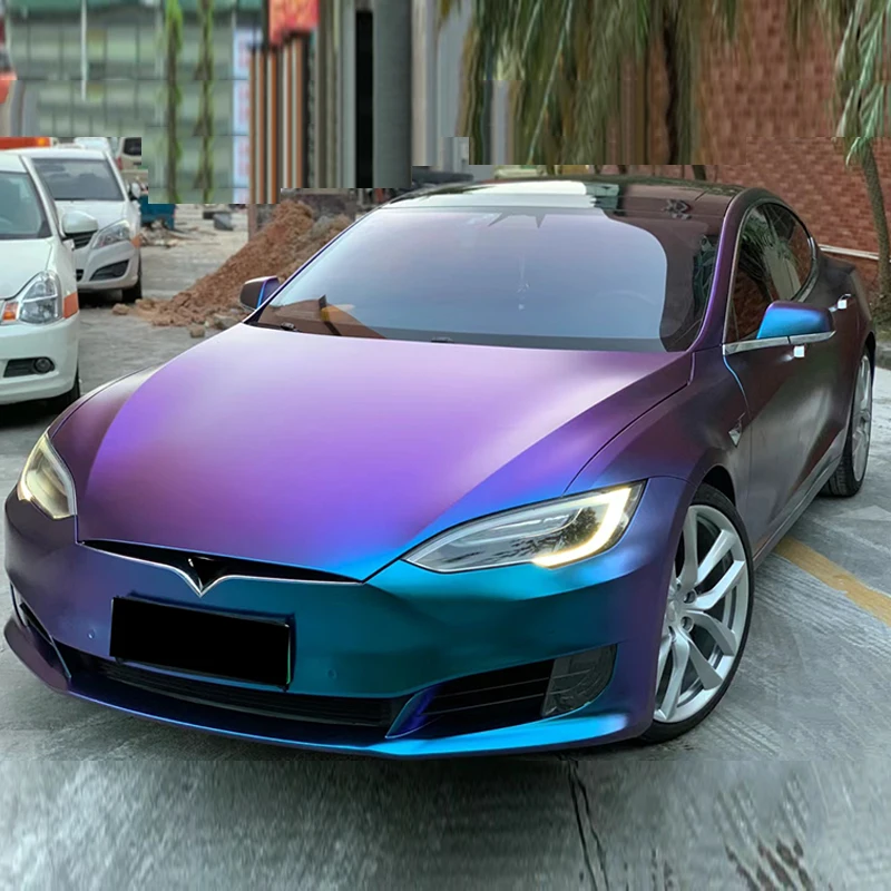 ماتي الأرجواني الأزرق اللؤلؤ بريق معدني الحرباء الفينيل التفاف فيلم سيارة ملصق يدوي الصنع ملصق مائي مع إطلاق الهواء ذاتية اللصق #4