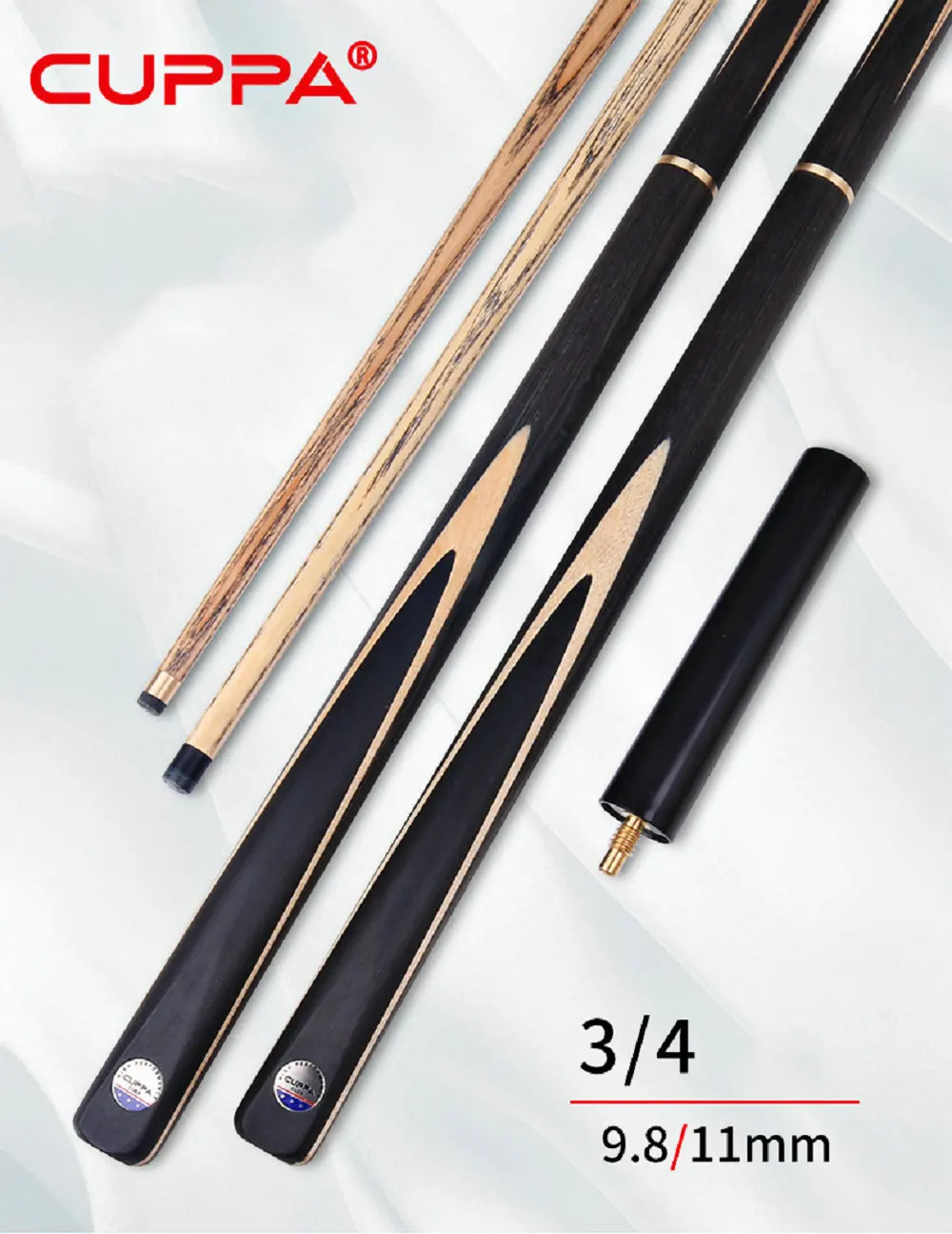 

Cuppa 57" 3/4 Tec Wood Horse Snooker Billiard Pool Cue Stick 9.8mm/11mm + Extender + Case Holder Set