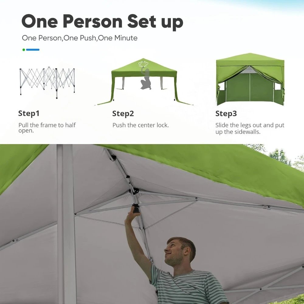 Privacy 10x10 Pop up Canopy Tent with Sidewalls and Roll-up Ventilated Windows, One Person Setup, Easy Outdoor Commercial Gazebo