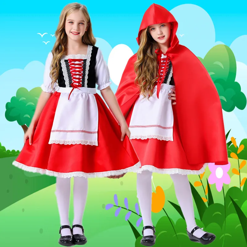 

Halloween Children's Maid Court Little Red Riding Hood Performance Costume Cosplay Christmas Princess Masquerade Ball Fairy Tale