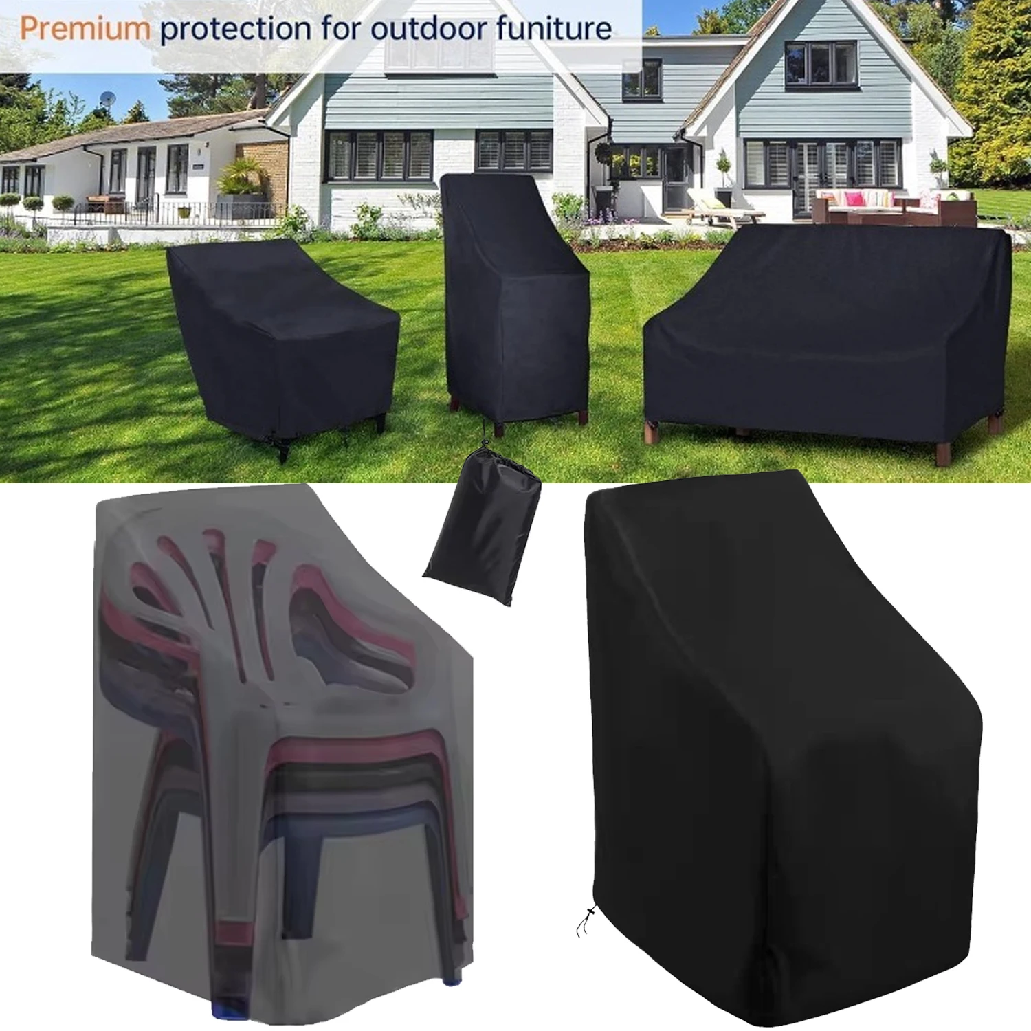 

Outdoor Garden Furniture Protector Cover High Quality Waterproof Dustproof Chair Organizer Stacked Chair Dust Cover for Chairs