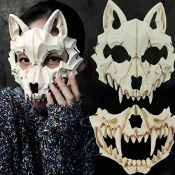 White Black Skull Masks Women Men Anime Fox Dragon God Skeleton Half Face Masks Halloween Carnival Party Cosplay Costume Props