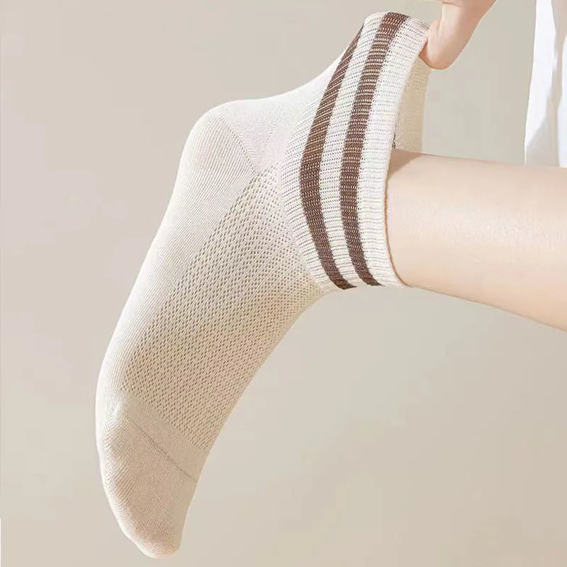 5 pares de calcetines de cuello redondo a rayas neutrales primavera otoño absorbente de sudor transpirable pareja deportes calcetines de ocio para todas las estaciones