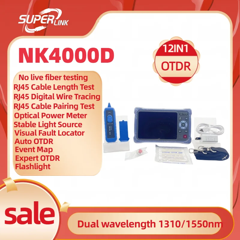 Novker 12-em-1 Mini OTDR NK4000D Refletômetro Óptico no Domínio do Tempo 1310/1550nm 26/24dB VFL OLS OPM Mapa de Eventos IOLM Testador de Fibra Óptica