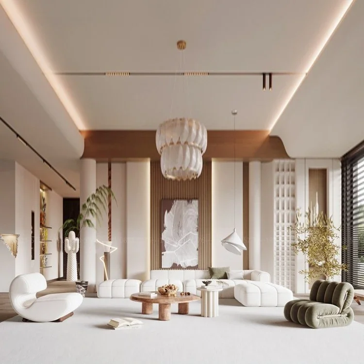 Modern minimalist cream fabric sofa, club beauty salon sales department negotiation reception sofa