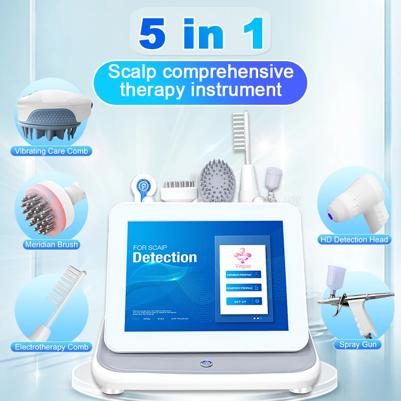 جديد 5 في 1 AI 50X 200X HD كاشف محلل الشعر رئيس مدلك الجلد فروة الرأس كاشف آلة نمو الشعر رئيس مدلك لصالون