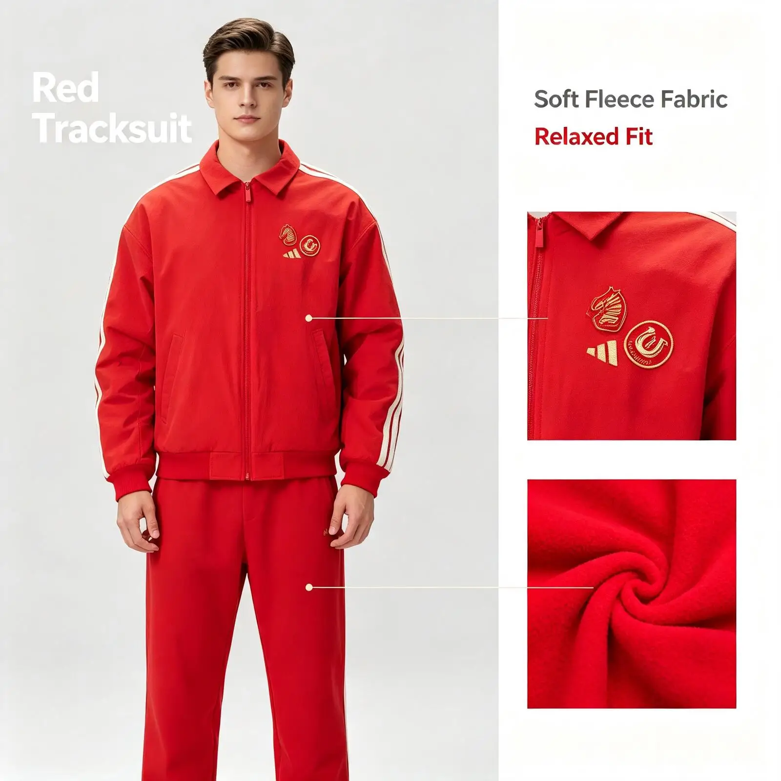 Adidas Men's Sports Casual Clothing Windproof Fleece Woven Jacket Red Tracksuit Women Set Sweatshirt Sweatpants Loungewear