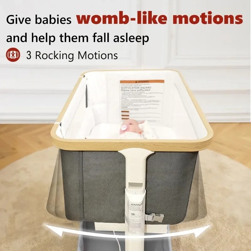 Baby Electric Automatic Bedside Sleeper Rocks Itself 3 Motion Auto Rolling Newborn Cradle 5 Height Adjustable with Music,