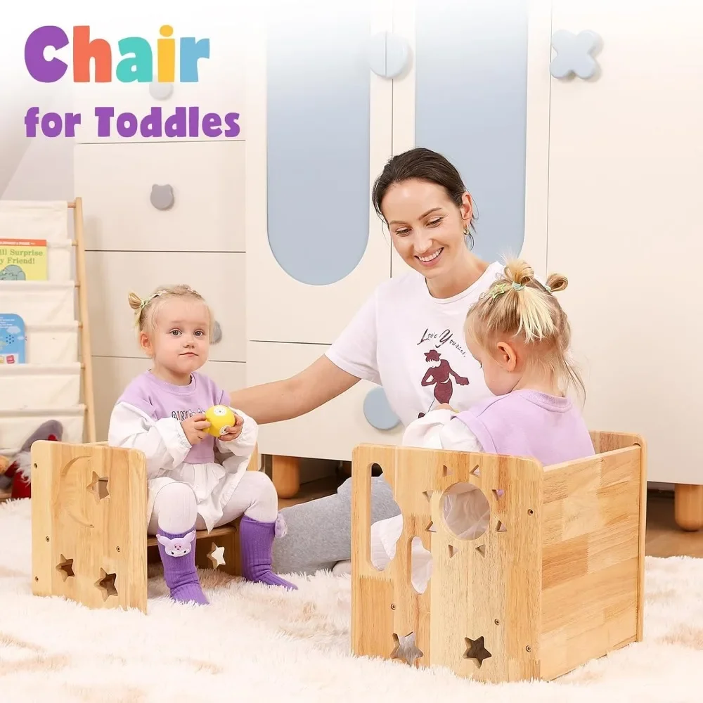 Ensemble de table et chaise Montessori Weendriers, ensemble de table et chaise en bois massif fait à la main pour enfants de 1 à 3 ans