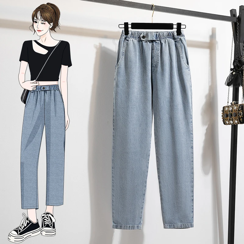 

Casual High Waist Harlan Jeans Women's plus Size Thin Straight Leg Summer New Style Artistic Commute High Waist Other Material