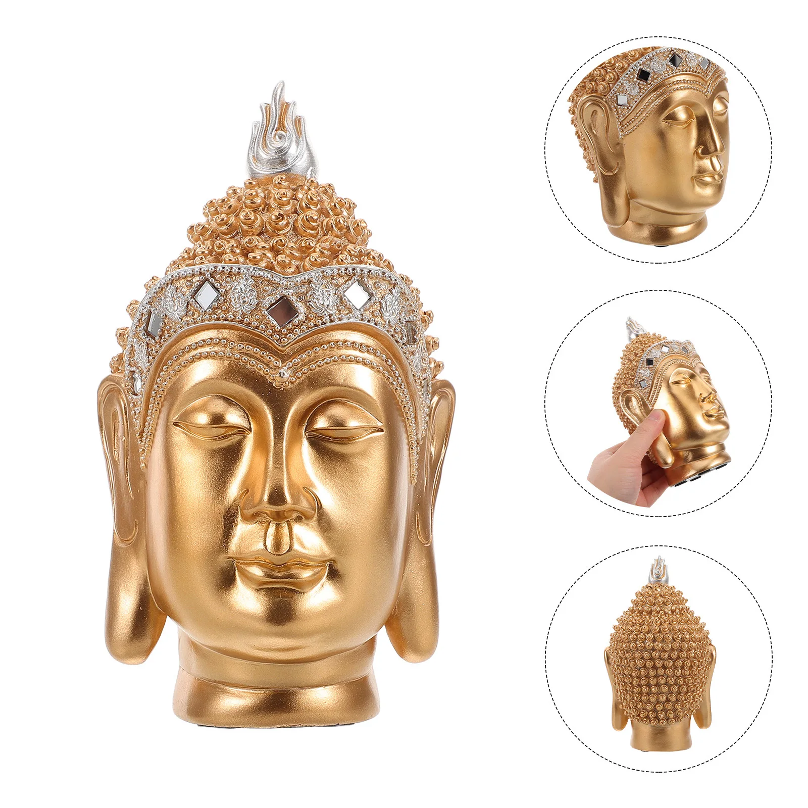 

Vintage Resin Buddha Head Sculpture Exquisite Home Office Decoration Desktop Ornament Spiritual Buddhist Statue Artwork