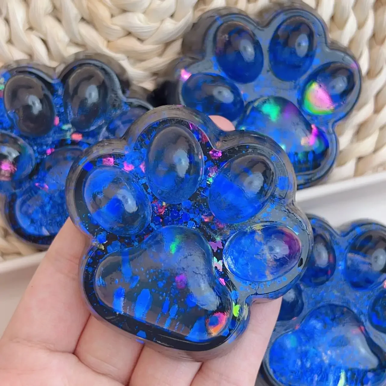 Jouet Mochi spongieux de pied anti-stress, série ciel étoilé bleu foncé Kawaii patte de chat, jouet à presser Fidget, souligné Charleroi jamais