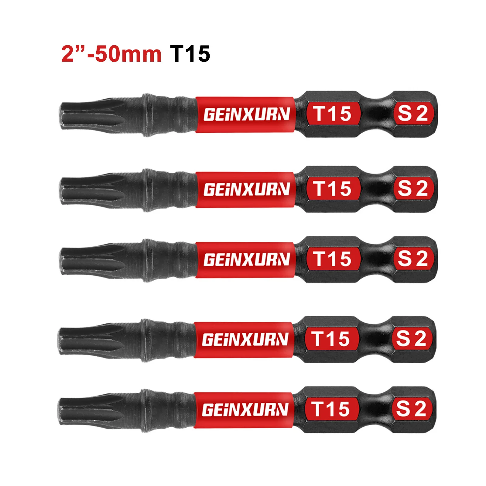 Geinxurn 2 In.Torx Head Power Impact Tough Magnetic Power Bit Set,S2 Alloy Steel Star T15 Screwdriver Bits Set