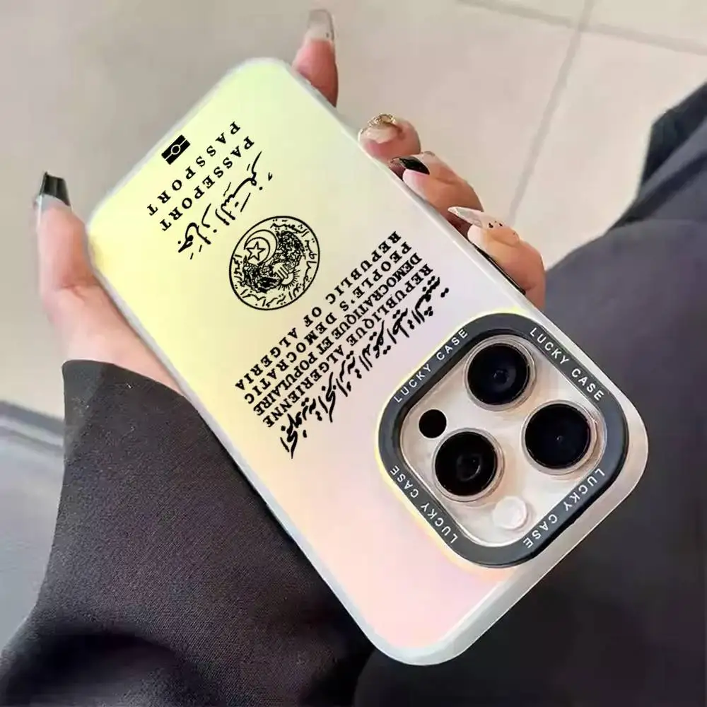 1 قطعة جواز السفر الجزائر جراب هاتف ليزر IMD اللون فضي شل آيفون 17 16 15 14 13 12 11 الهواء برو ماكس زائد