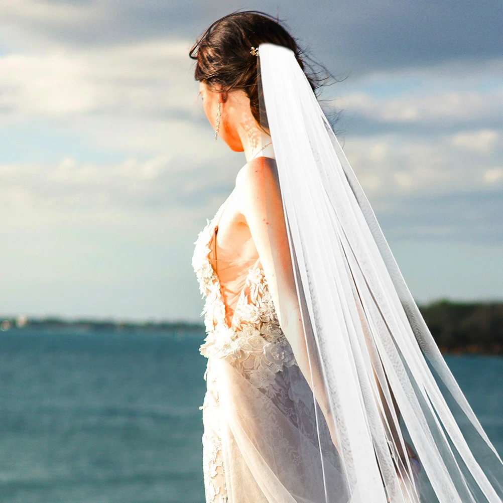 

2Pcs Long Bridal Veil Chapel Train Soft Mesh Elegant Wedding Veil Comb Bride Accessories for Wedding Day Long Veils for Brides