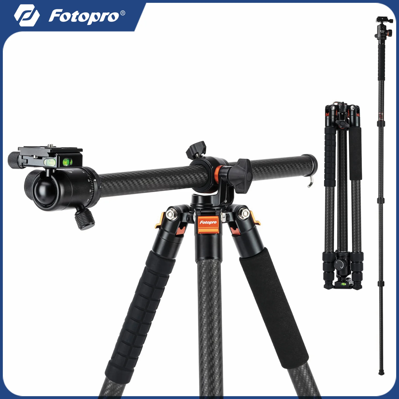 

Fotopro Carbon Fiber Horizontal Tripod 75 Inch Camera Tripod for DSLR Video Camcorder 2-in-1 Tripod Monopod Max Load 22lbs