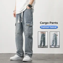 Pantaloni Cargo da uomo elastico in vita Jeans dritti pantaloni Casual pantaloni sportivi da uomo abbigliamento maschile pantaloni Vintage larghi in Denim