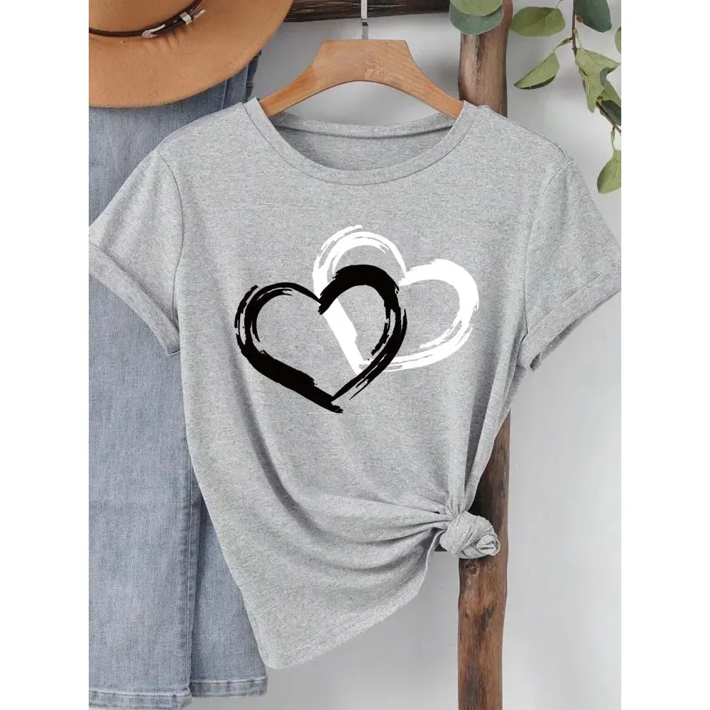 

Fashion Love Heart Printed Summer Women's Plus Size T-Shirts Casual Graphic Clothes Female T-Shirt Short Sleeve Lady Streetwear