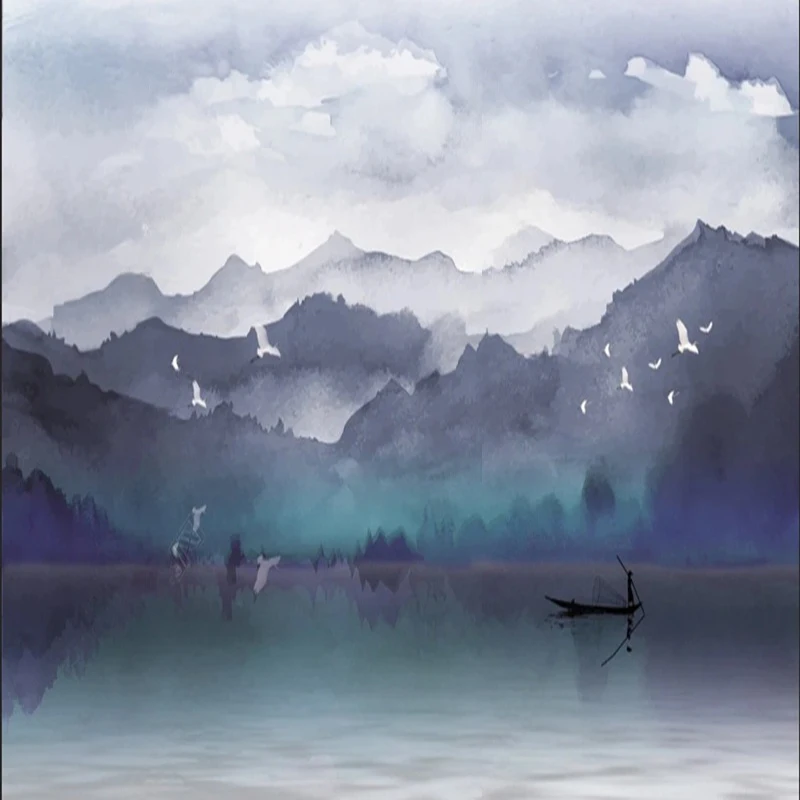 New Chinese-style abstract ink-wash landscape TV luxury home decoration bedroom background wall landscape paper