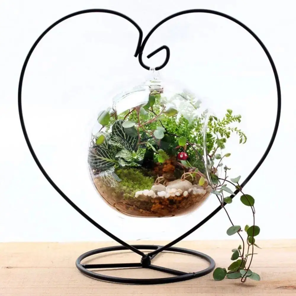 Easy Use Double Hook Heart-shaped Flower Stand Heart-shaped Simple Iron Display Stand S-shaped Ecological Bottle Stand Plant