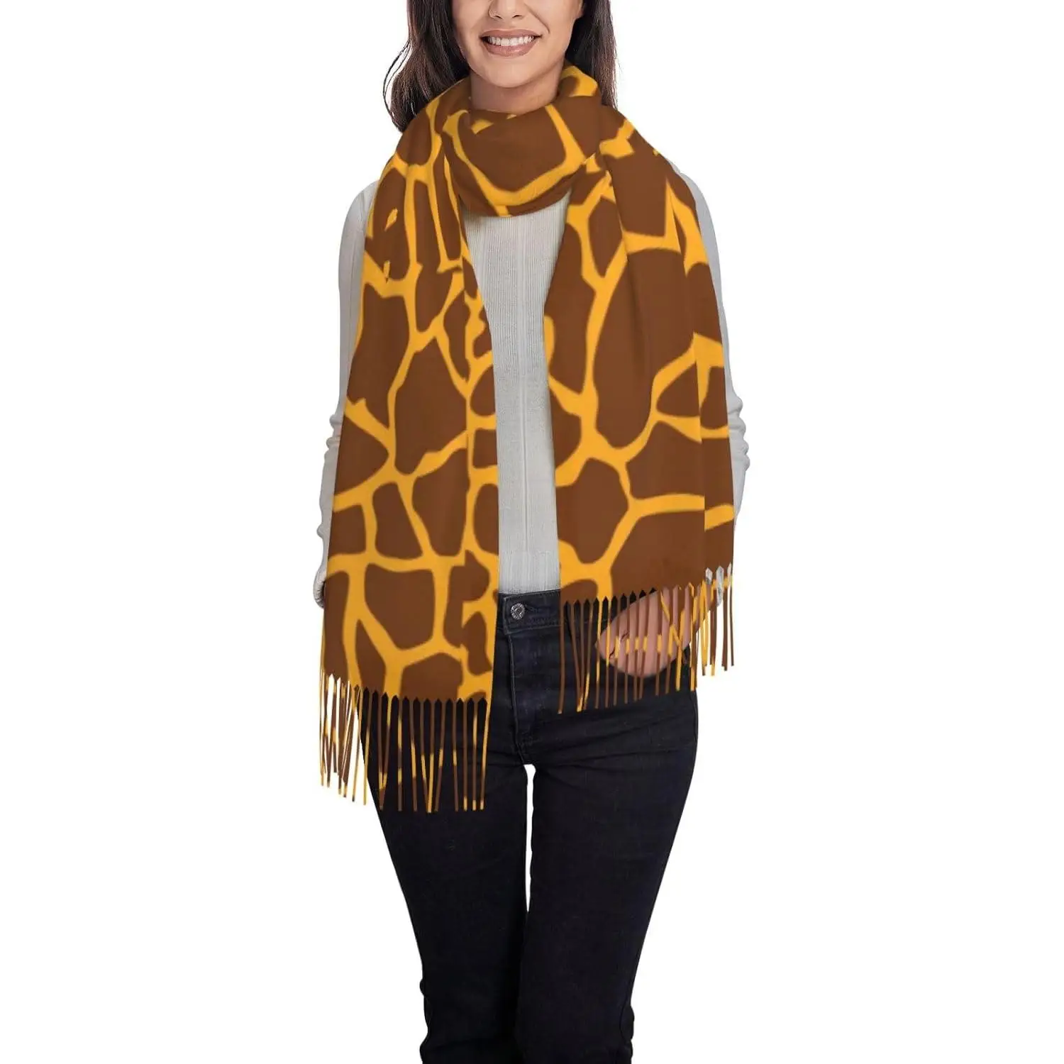 

Giraffe Print Print Tassel Scarf Shawl Scarf Women Warm Soft Gift For Fall Winter Season For Winter Fashion Lightweight Scarf