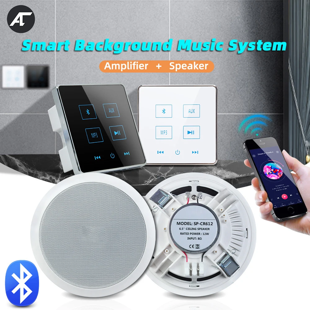 Bluetooth Wall Amplifier Mini Touch Key Music Panel Audio Stereo Home Theater Background Music System 6.5 inch Ceiling Speaker