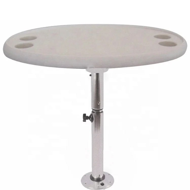 3-Stage Adjustable Boat Table with Telescopic Pedestal Base – Marine Grade ABS Top & Aluminum Stand for Yacht, Pontoon & RV