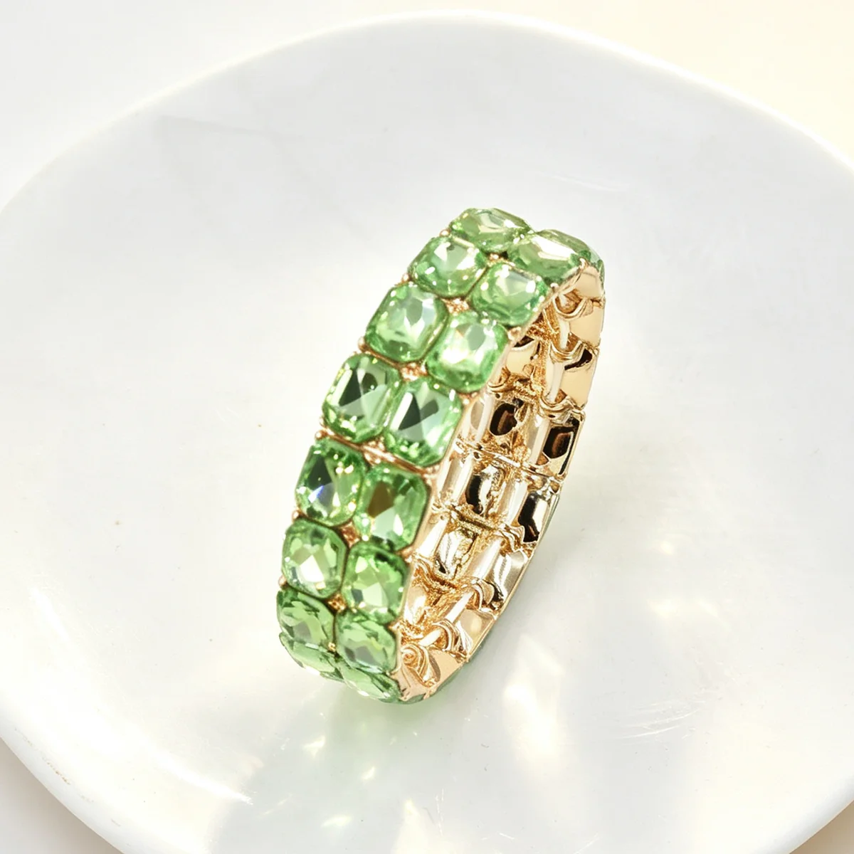 Europäisches und amerikanisches Retro-Doppelreihen-Armband mit geometrischen Formen aus Legierung und Kristallen, elastisch, für Damen, Party, Modeschmuck – Detail 8