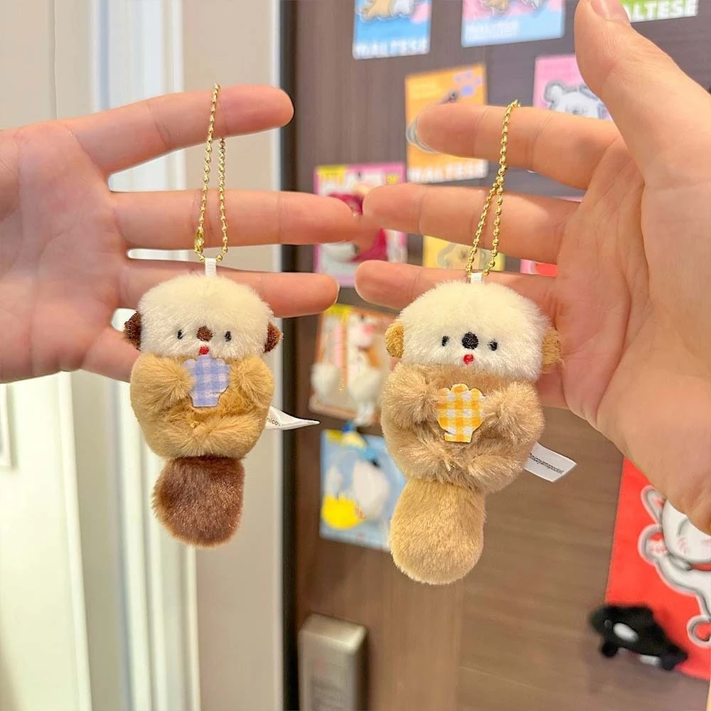 Mini Pop Otter Hold Shell Sleutelhanger Trinket Koreaanse Stijl Rugzak Charms Pluche Cartoon Anime Sleutelhanger Vrouwen